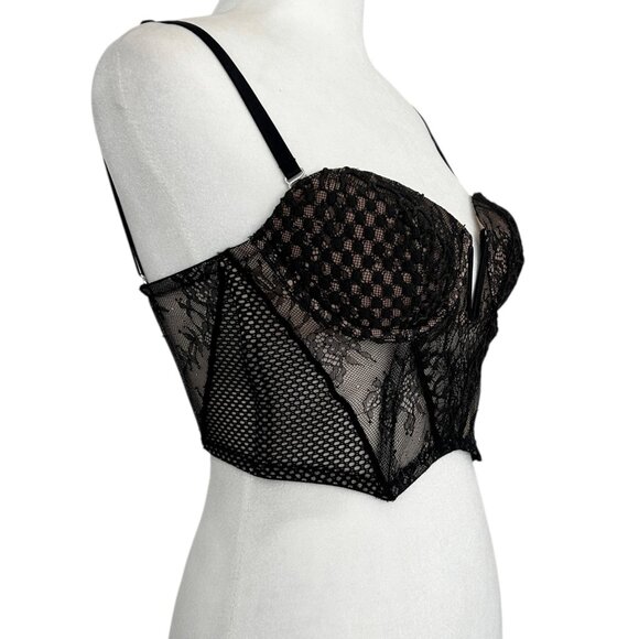 Victoria's Secret Black Floral Lace Corset Bustier Top Bra Vamp Witchy Goth 32C - Picture 3 of 15